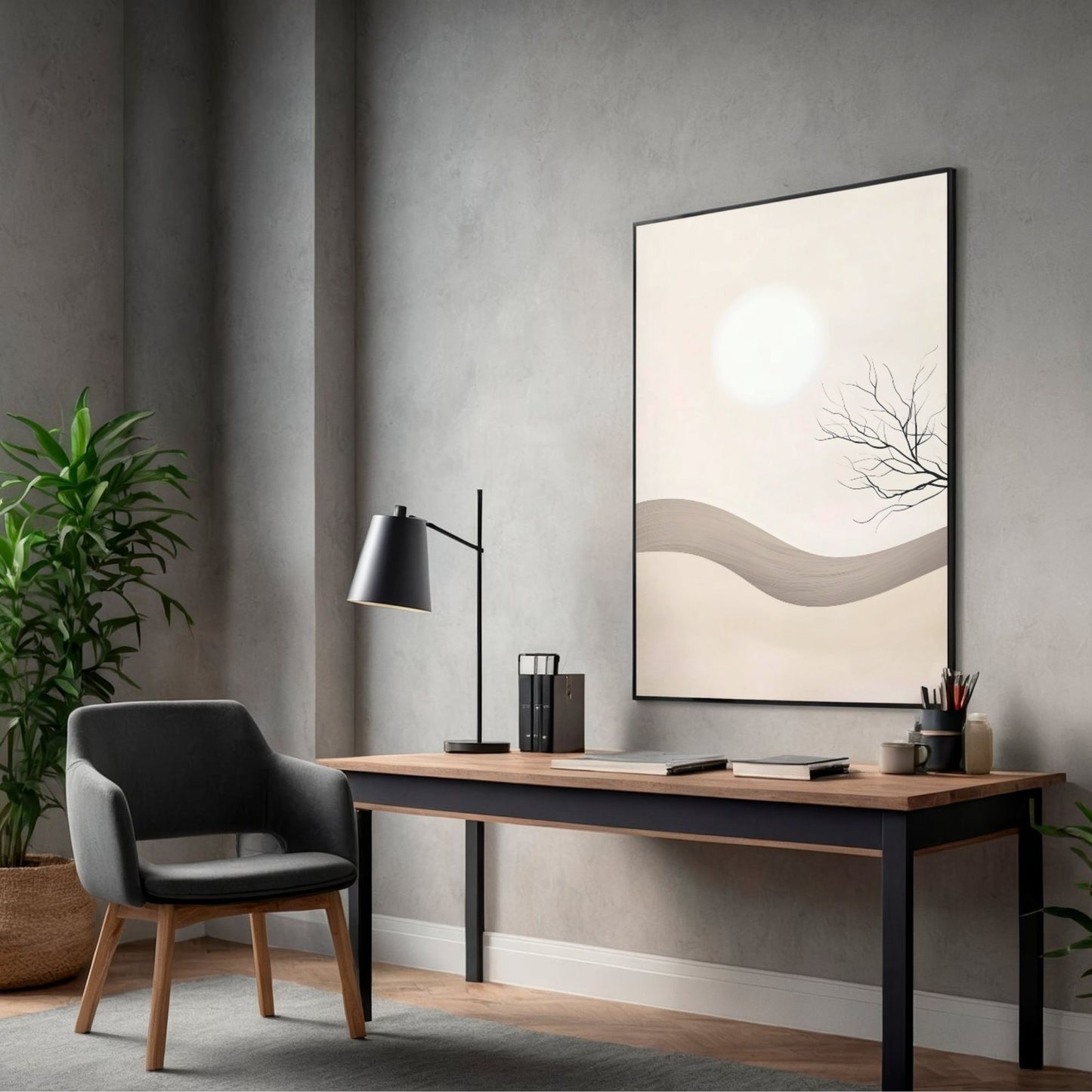 Abstract Landscape Zen Wall Art Canvas - Framed Minimalist Neutral Wall Art