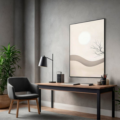 Abstract Landscape Zen Wall Art Canvas - Framed Minimalist Neutral Wall Art