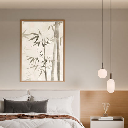 Minimalist Bamboo Botanical Framed Wall Art Canvas Print - Zen Neutral Nature Artwork
