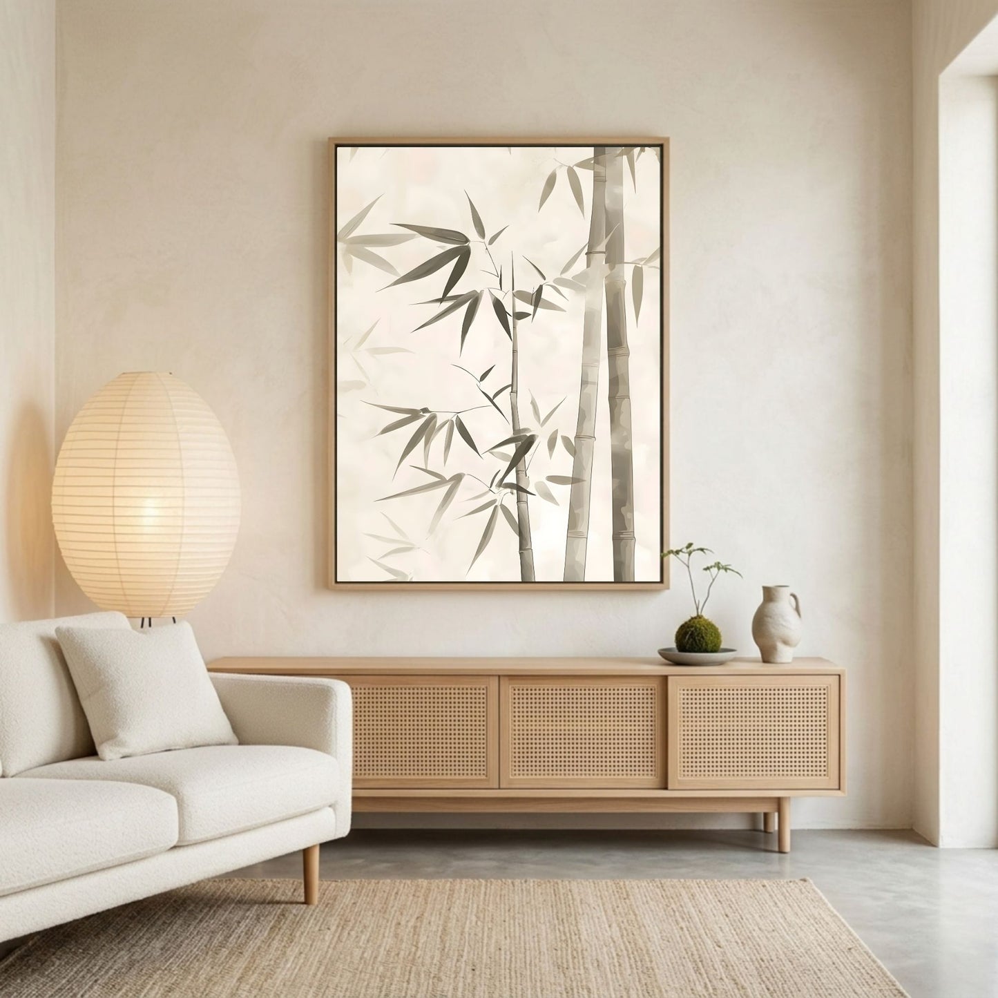 Minimalist Bamboo Botanical Framed Wall Art Canvas Print - Zen Neutral Nature Artwork