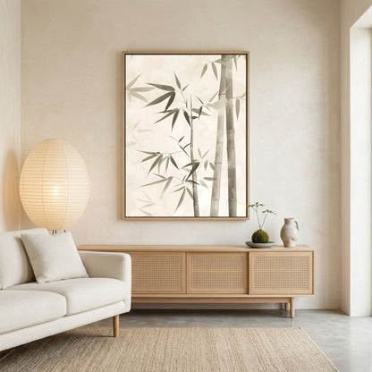 Minimalist Bamboo Botanical Framed Wall Art Canvas Print - Zen Neutral Nature Artwork