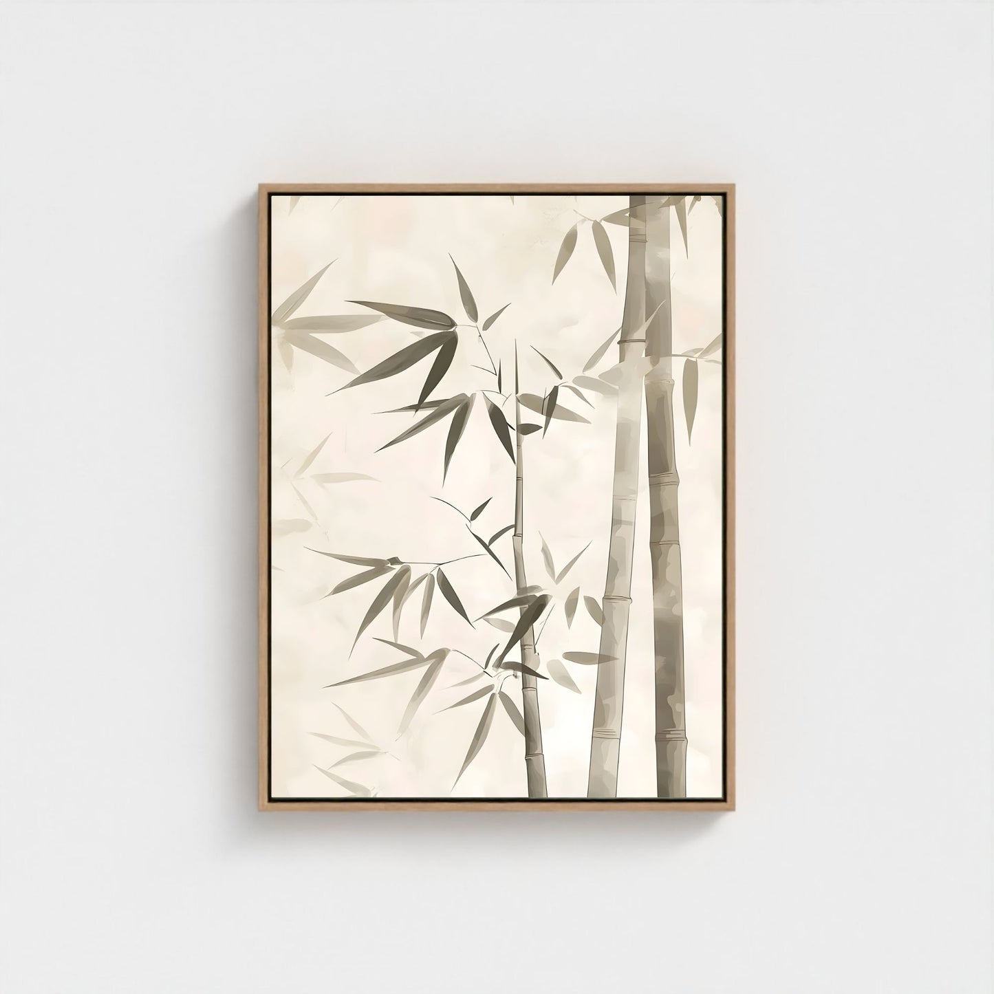 Minimalist Bamboo Botanical Framed Wall Art Canvas Print - Zen Neutral Nature Artwork