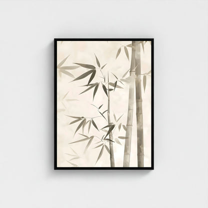 Minimalist Bamboo Botanical Framed Wall Art Canvas Print - Zen Neutral Nature Artwork