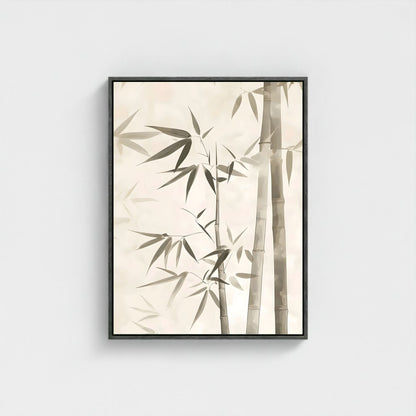 Minimalist Bamboo Botanical Framed Wall Art Canvas Print - Zen Neutral Nature Artwork