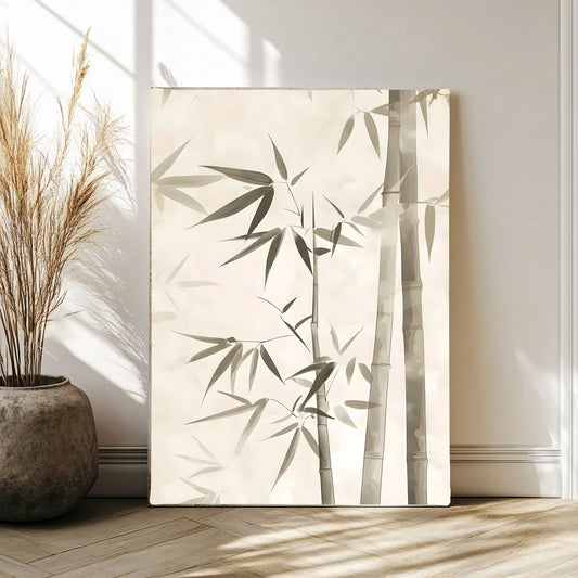 Minimalist Bamboo Botanical Framed Wall Art Canvas Print - Zen Neutral Nature Artwork
