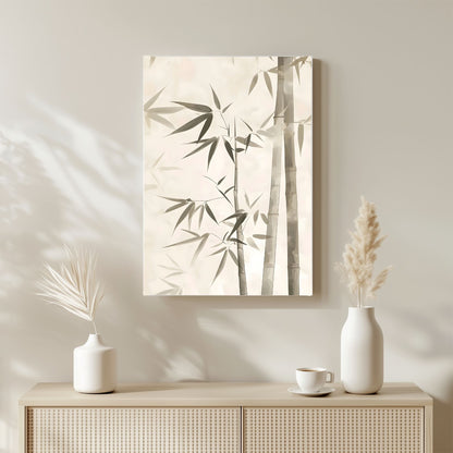 Minimalist Bamboo Botanical Framed Wall Art Canvas Print - Zen Neutral Nature Artwork