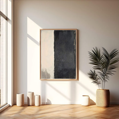 Minimalist Black Beige Abstract Framed Wall Art Canvas Print - Modern Neutral Textured Artwork