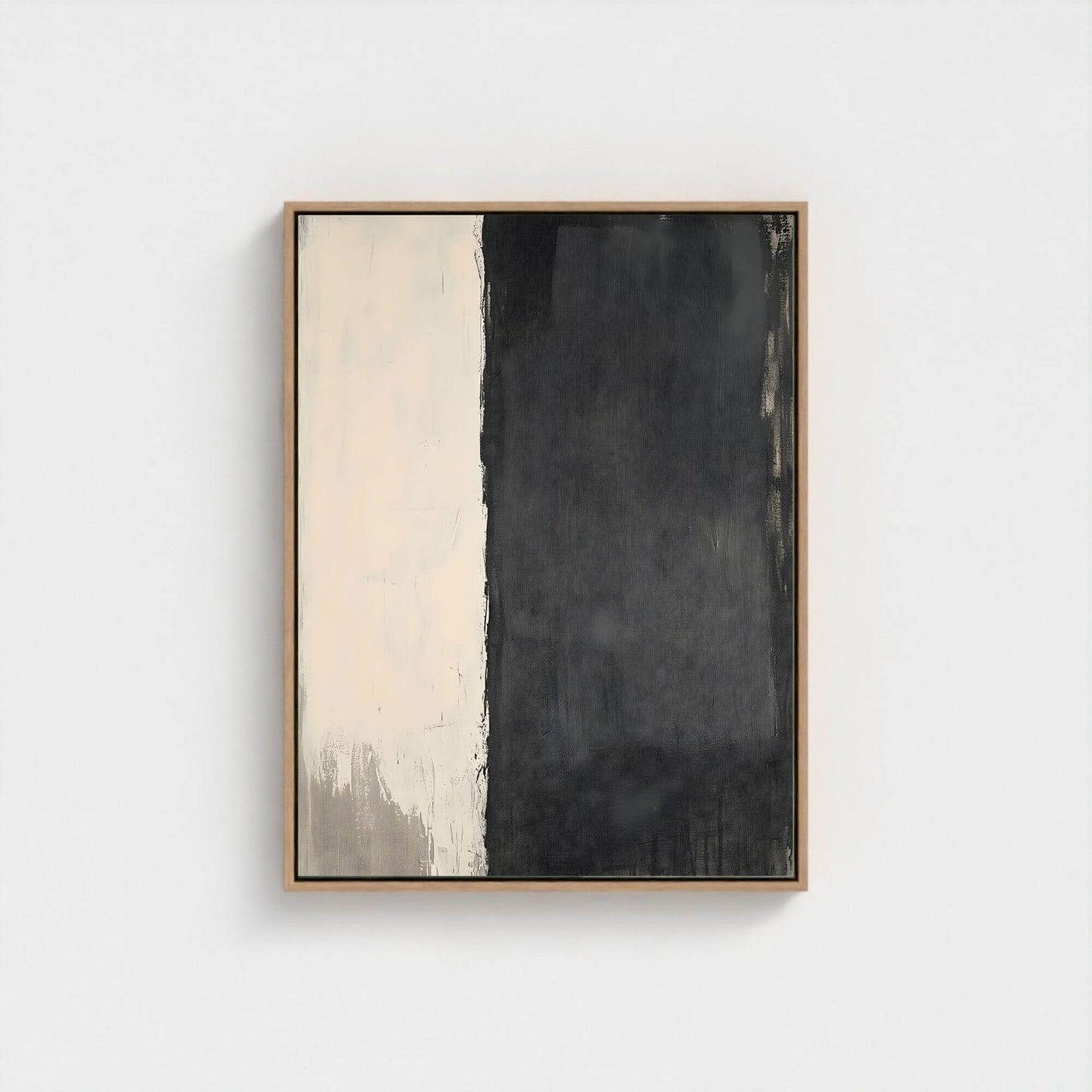 Minimalist Black Beige Abstract Framed Wall Art Canvas Print - Modern Neutral Textured Artwork