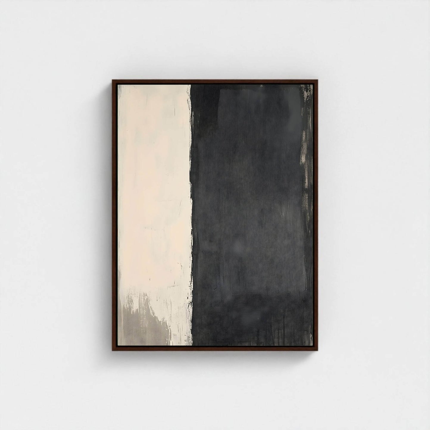Minimalist Black Beige Abstract Framed Wall Art Canvas Print - Modern Neutral Textured Artwork