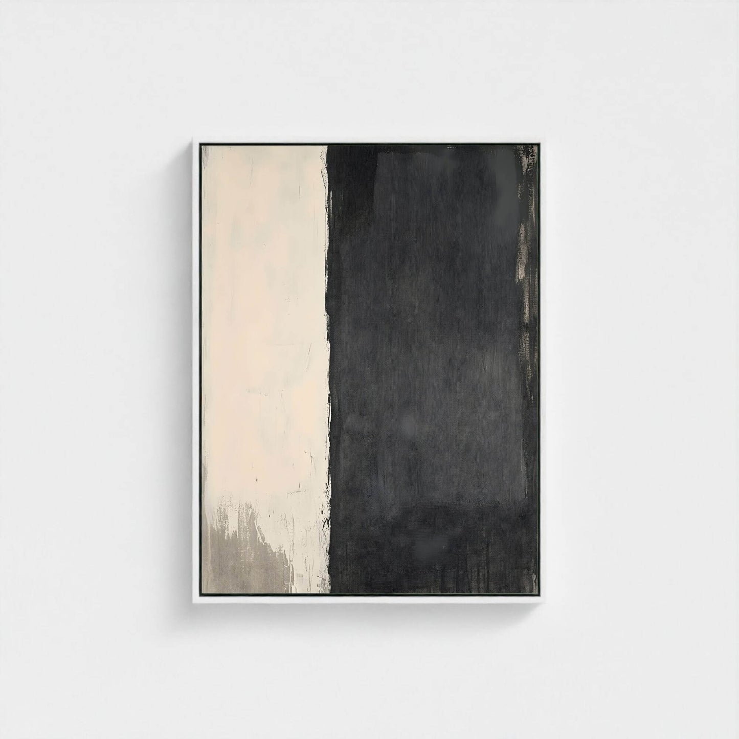 Minimalist Black Beige Abstract Framed Wall Art Canvas Print - Modern Neutral Textured Artwork