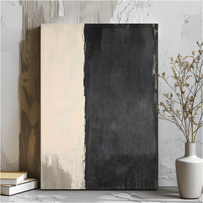Minimalist Black Beige Abstract Framed Wall Art Canvas Print - Modern Neutral Textured Artwork