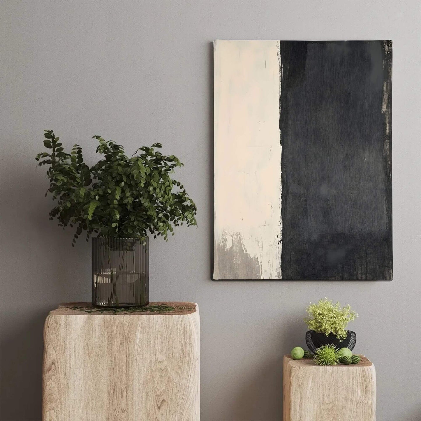 Minimalist Black Beige Abstract Framed Wall Art Canvas Print - Modern Neutral Textured Artwork