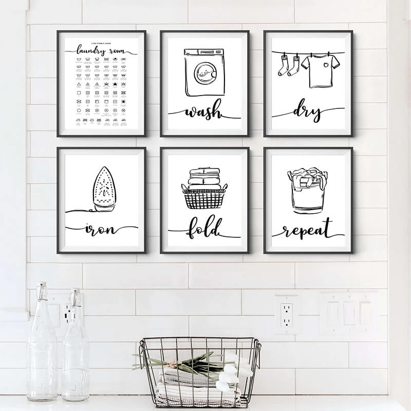 Minimalist Black White Laundry Icons Canvas Prints Wall Art Nordic Pictures For Bathroom Wall Décor