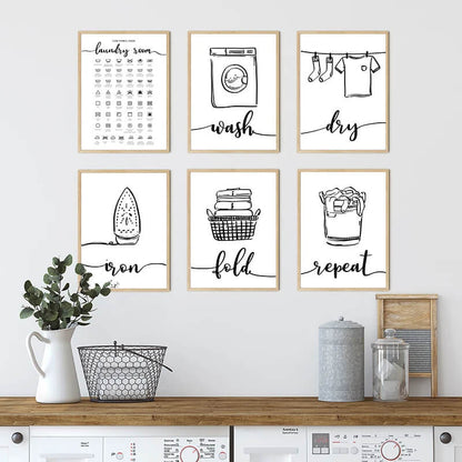 Minimalist Black White Laundry Icons Canvas Prints Wall Art Nordic Pictures For Bathroom Wall Décor