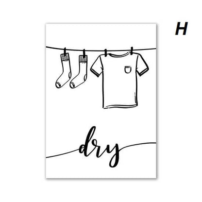 Minimalist Black White Laundry Icons Canvas Prints Wall Art Nordic Pictures For Bathroom Wall Décor