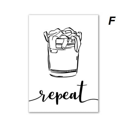 Minimalist Black White Laundry Icons Canvas Prints Wall Art Nordic Pictures For Bathroom Wall Décor