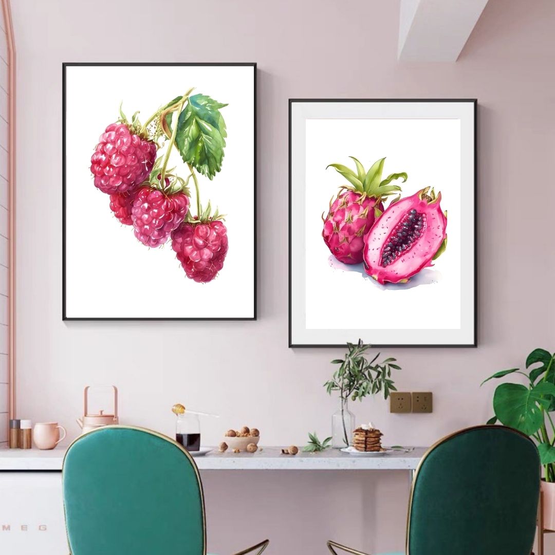 Minimalist Citrus Fruits Canvas Wall Art Prints Orange Kiwi Peach Raspberry Poster For Modern Kitchen Dining Room Wall Decor