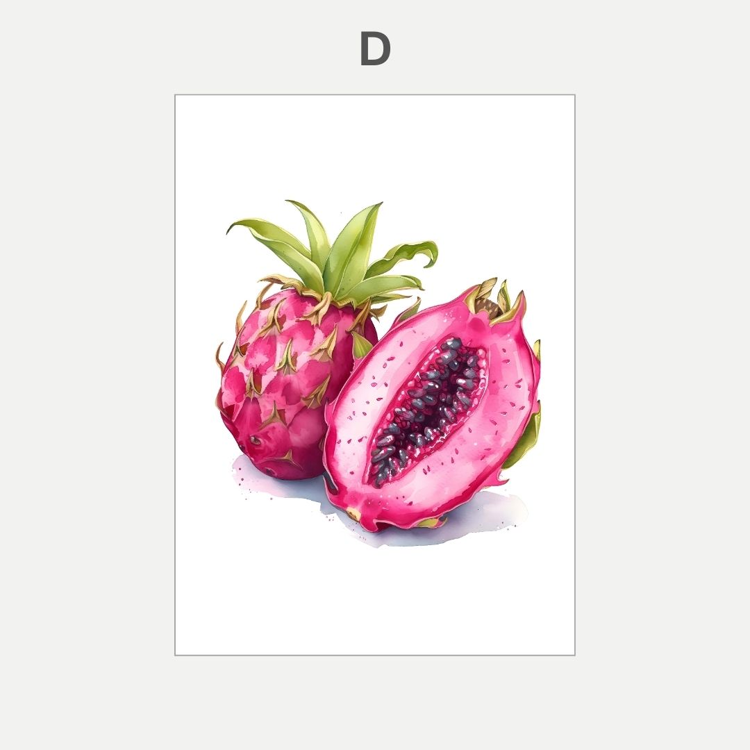Dragon fruit with a cut half showing its interior on a white background