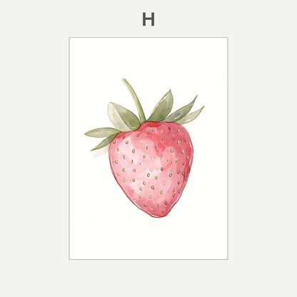 Illustration of a pink strawberry with green leaves on a white background