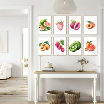 Minimalist Citrus Fruits Canvas Wall Art Prints Orange Kiwi Peach Raspberry Poster For Modern Kitchen Dining Room Wall Decor