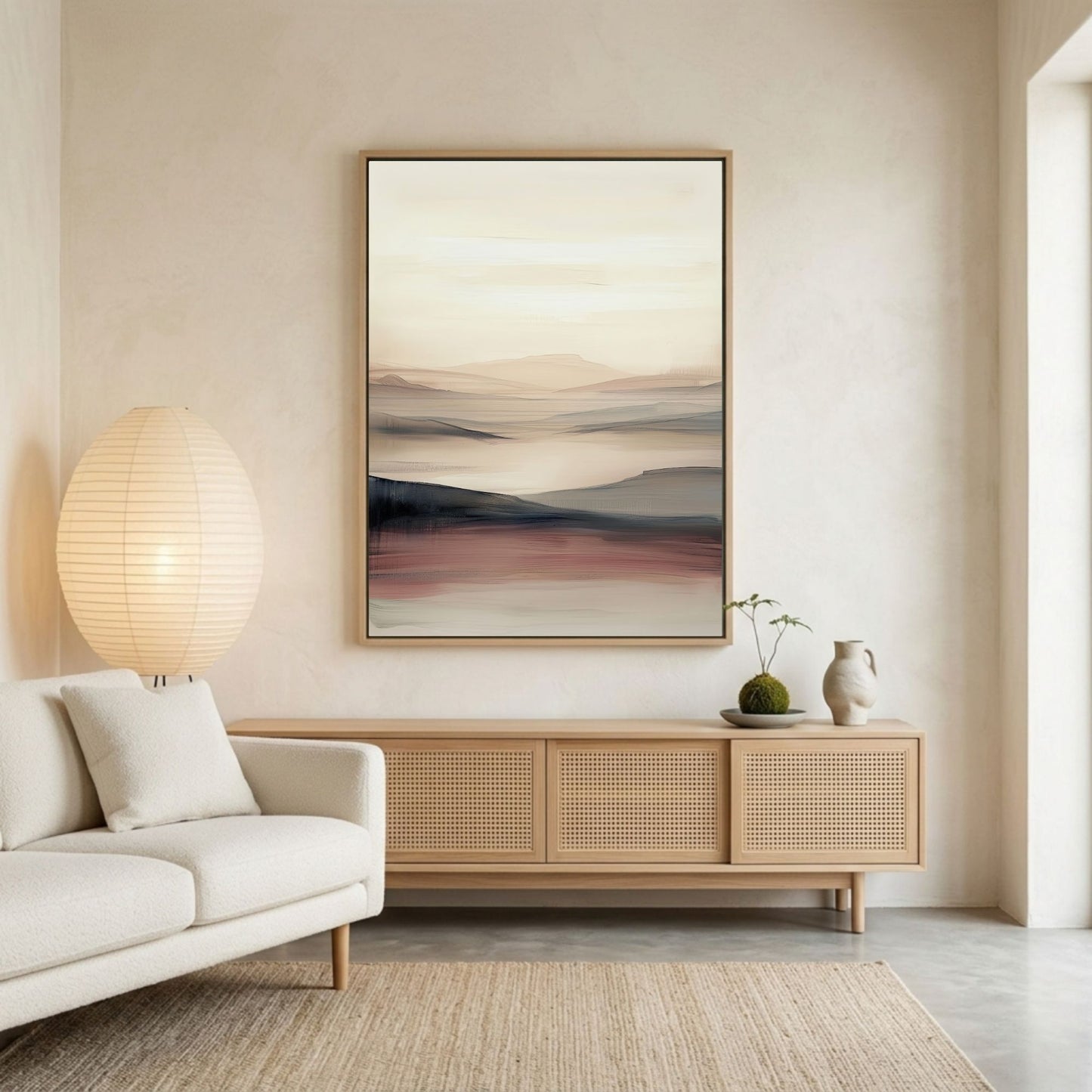 Minimalist Desert Landscape Framed Wall Art Canvas Print - Neutral Modern Artwork