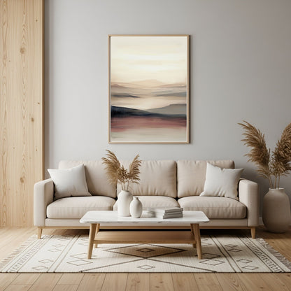 Minimalist Desert Landscape Framed Wall Art Canvas Print - Neutral Modern Artwork