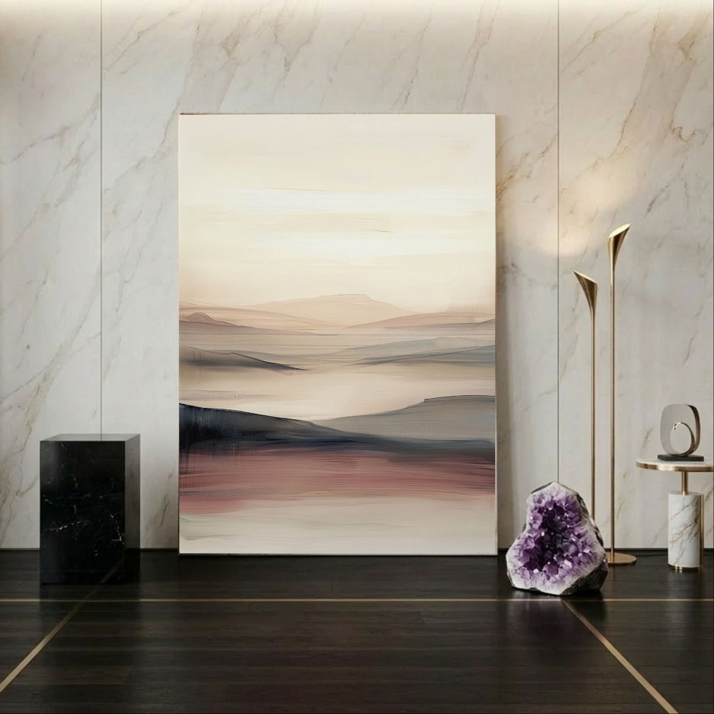 Minimalist Desert Landscape Framed Wall Art Canvas Print - Neutral Modern Artwork