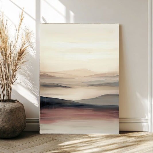 Minimalist Desert Landscape Framed Wall Art Canvas Print - Neutral Modern Artwork