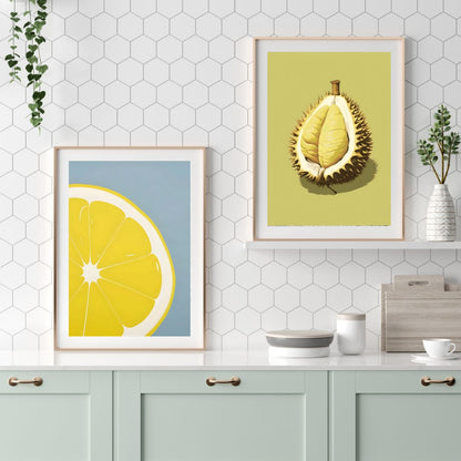 Minimalist Fruits Orange Lemon Canvas Print Eclectic Wall Art For Kitchen Dining Room