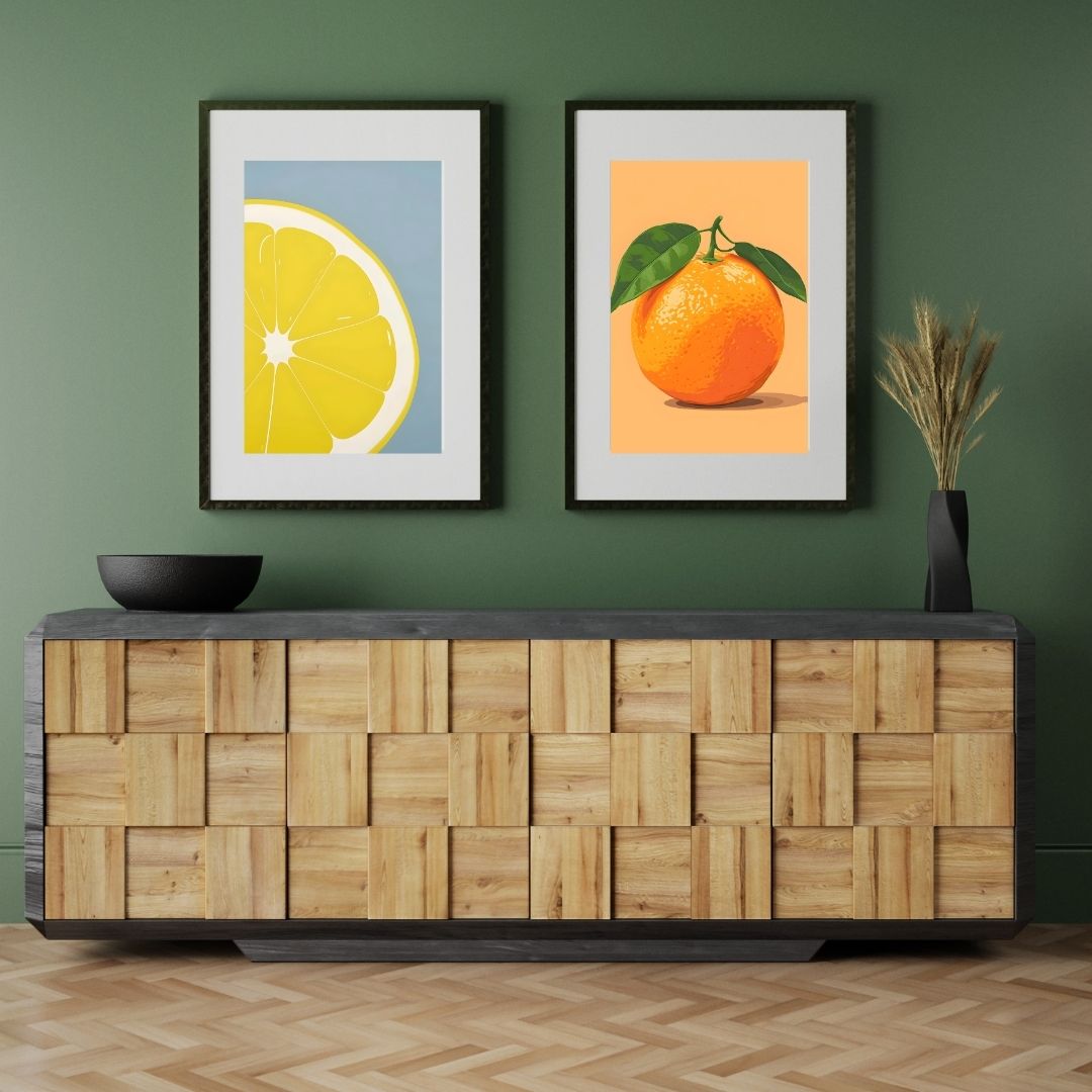 Minimalist Fruits Orange Lemon Canvas Print Eclectic Wall Art For Kitchen Dining Room