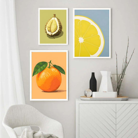 Minimalist Fruits Orange Lemon Canvas Print Eclectic Wall Art For Kitchen Dining Room