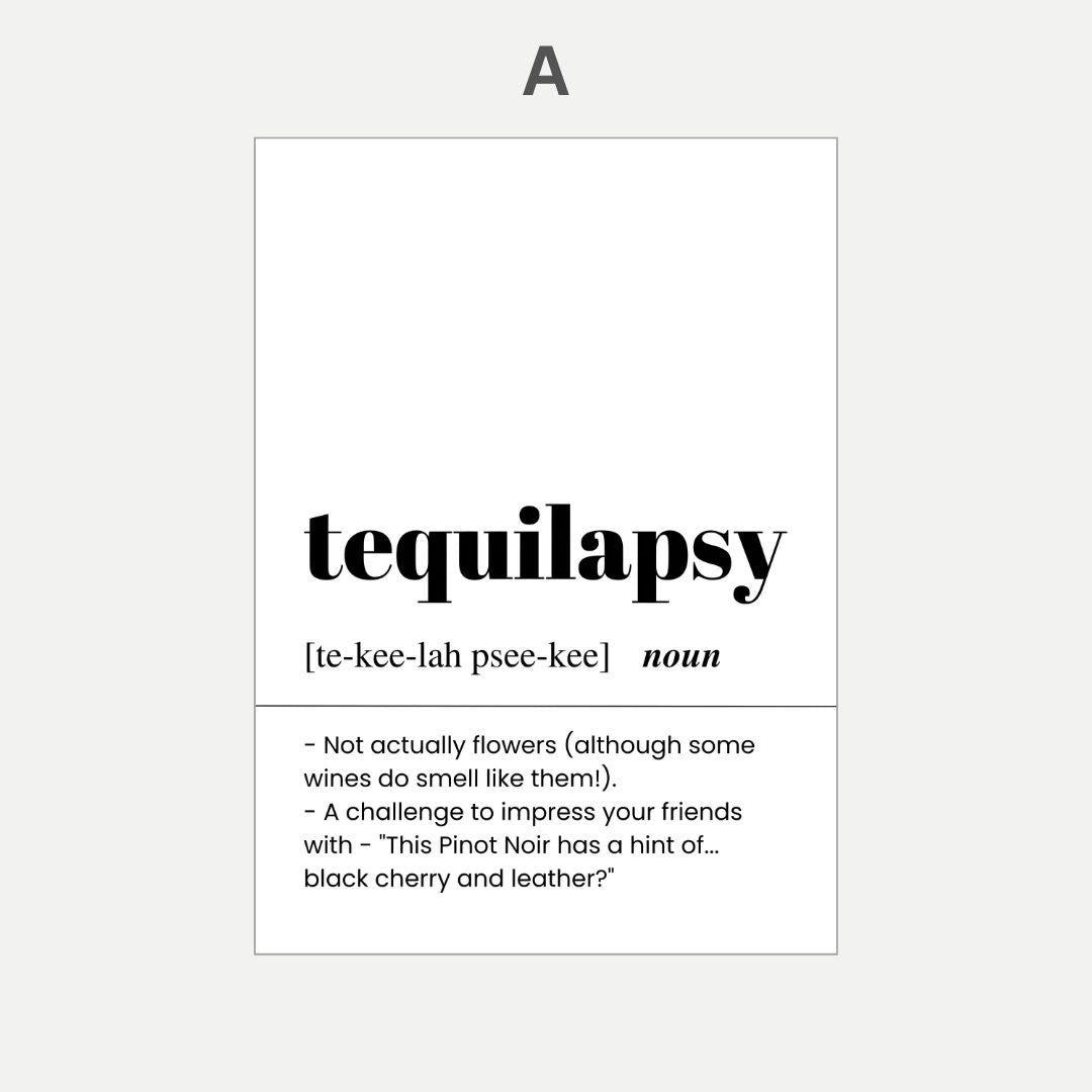 Definition of 'tequilapsy' on a white background