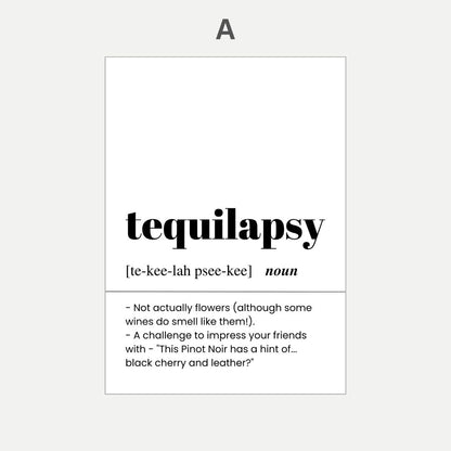 Definition of 'tequilapsy' on a white background