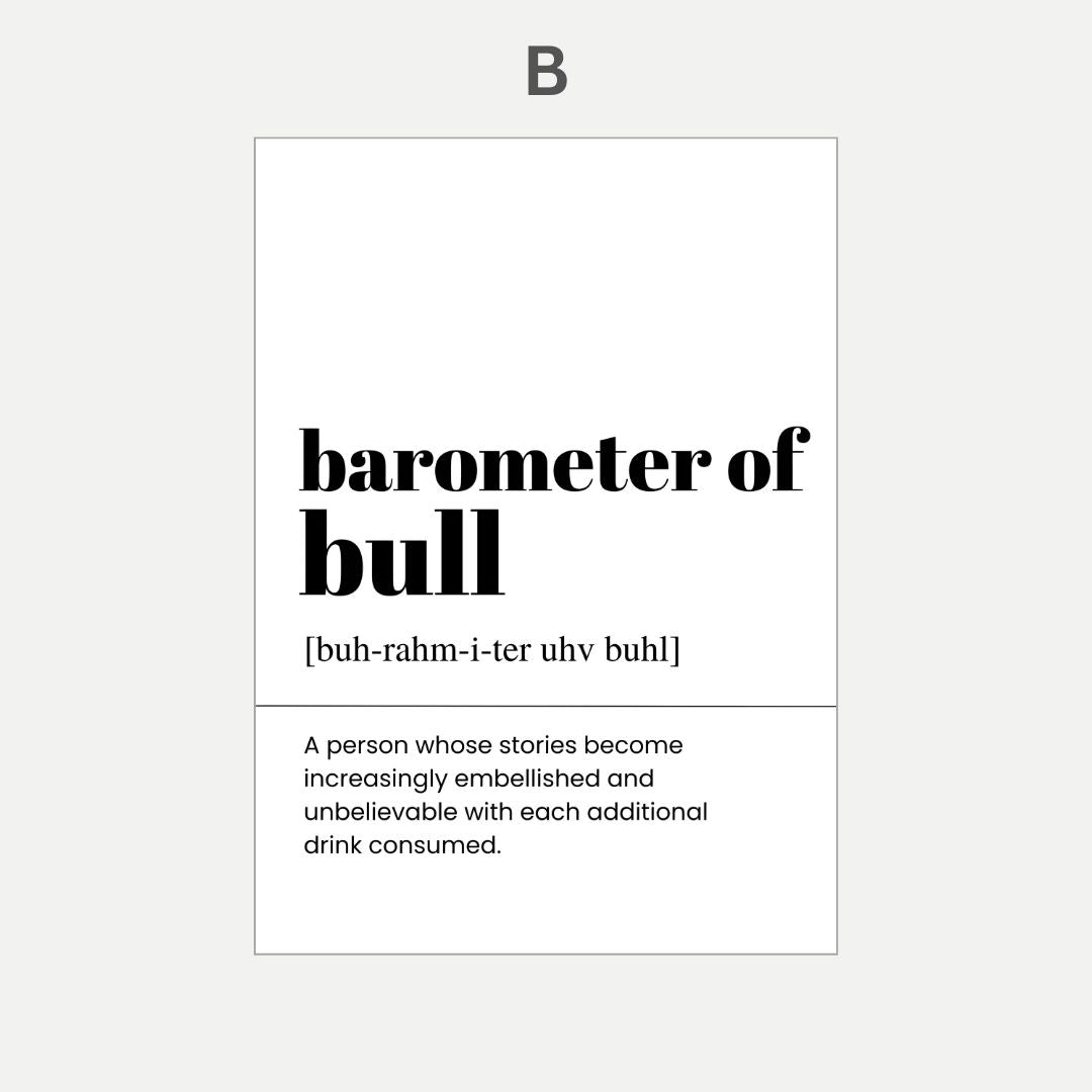 Definition of 'barometer of bull' on a white background