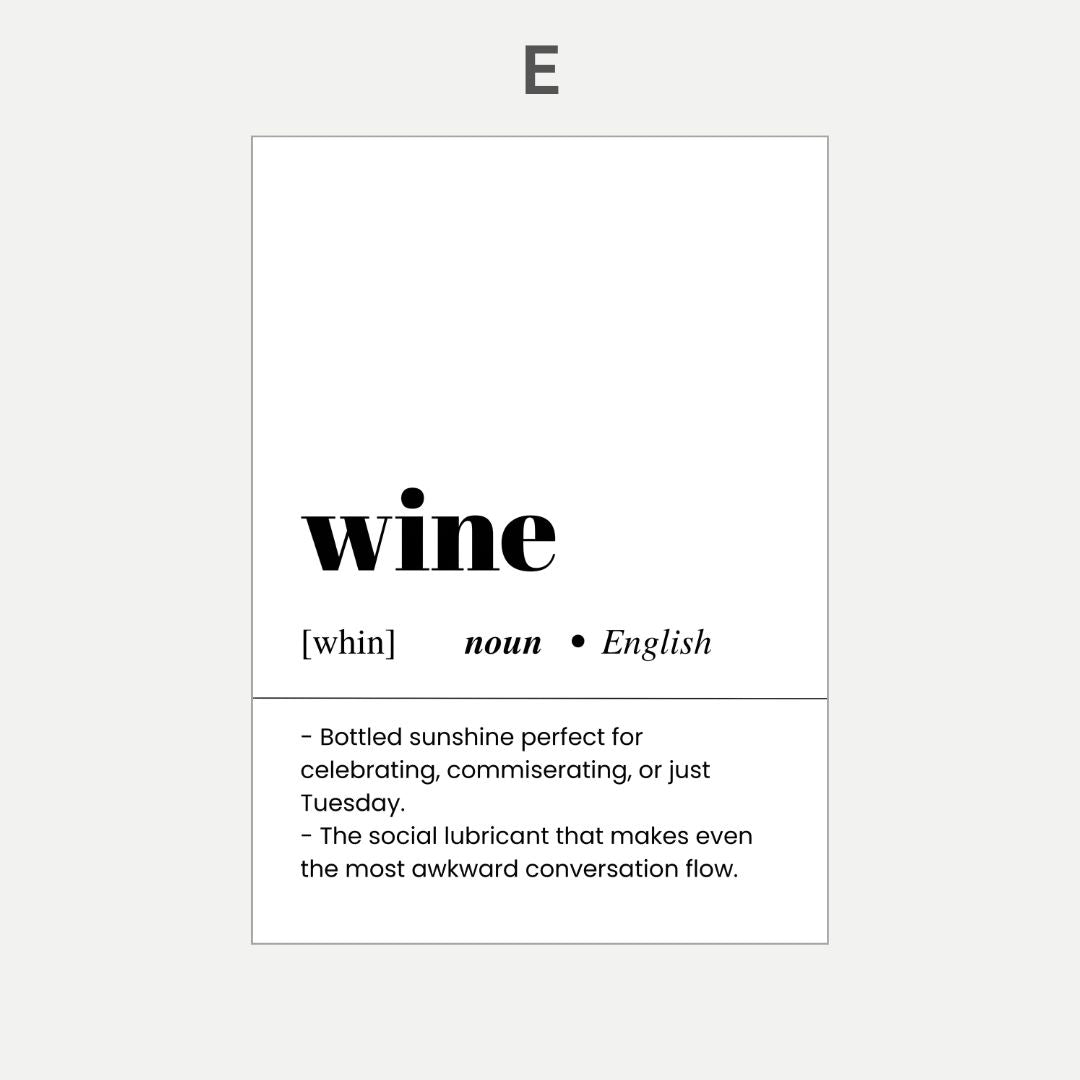 Definition of 'wine' with humorous definitions on a white background
