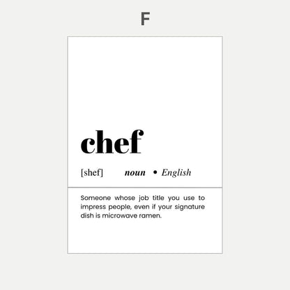 Definition of 'chef' with a humorous definition on a white background