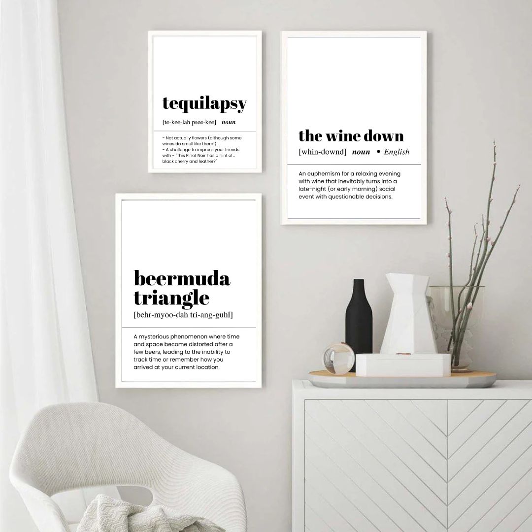 Minimalist Funny Coffee Whiskey Wine Definition Canvas Art For Kitchen Dining Room Wall Decor