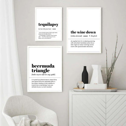 Minimalist Funny Coffee Whiskey Wine Definition Canvas Art For Kitchen Dining Room Wall Decor