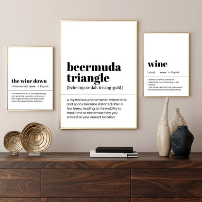 Minimalist Funny Coffee Whiskey Wine Definition Canvas Art For Kitchen Dining Room Wall Decor
