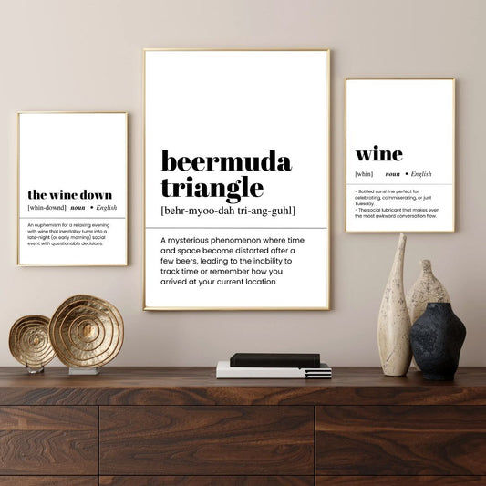 Minimalist Funny Coffee Whiskey Wine Definition Canvas Art For Kitchen Dining Room Wall Decor