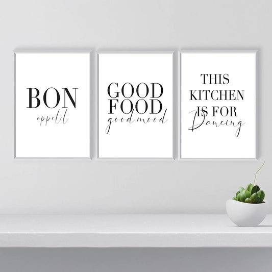 Minimalist Good Food Bon Appetit Quotes Wall Art Canvas Print Inspirational Kitchen Dining Room Wall Décor