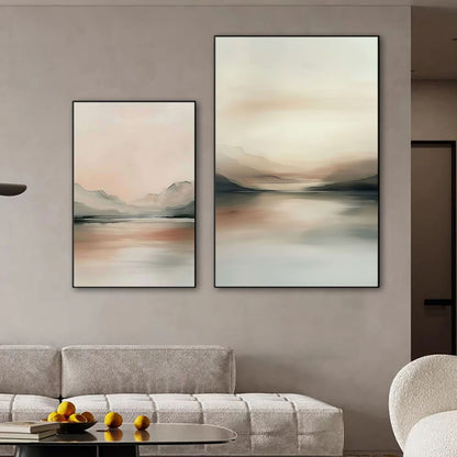Minimalist Japandi Landscape Canvas Wall Art Neutral Tones Abstract Nature Poster for Modern Zen Home Decor
