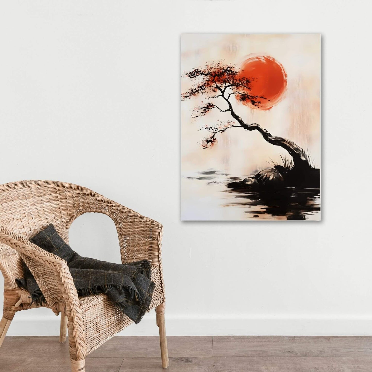 Minimalist Japanese Tree Wall Art Framed Canvas Print