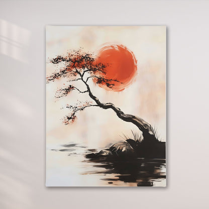 Minimalist Japanese Tree Wall Art Framed Canvas Print