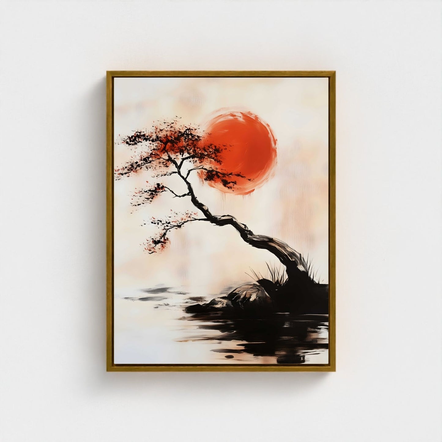 Minimalist Japanese Tree Wall Art Framed Canvas Print