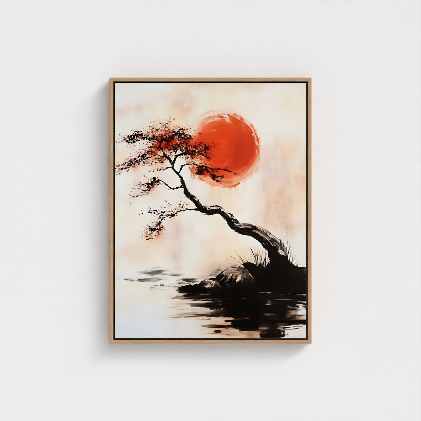 Minimalist Japanese Tree Wall Art Framed Canvas Print