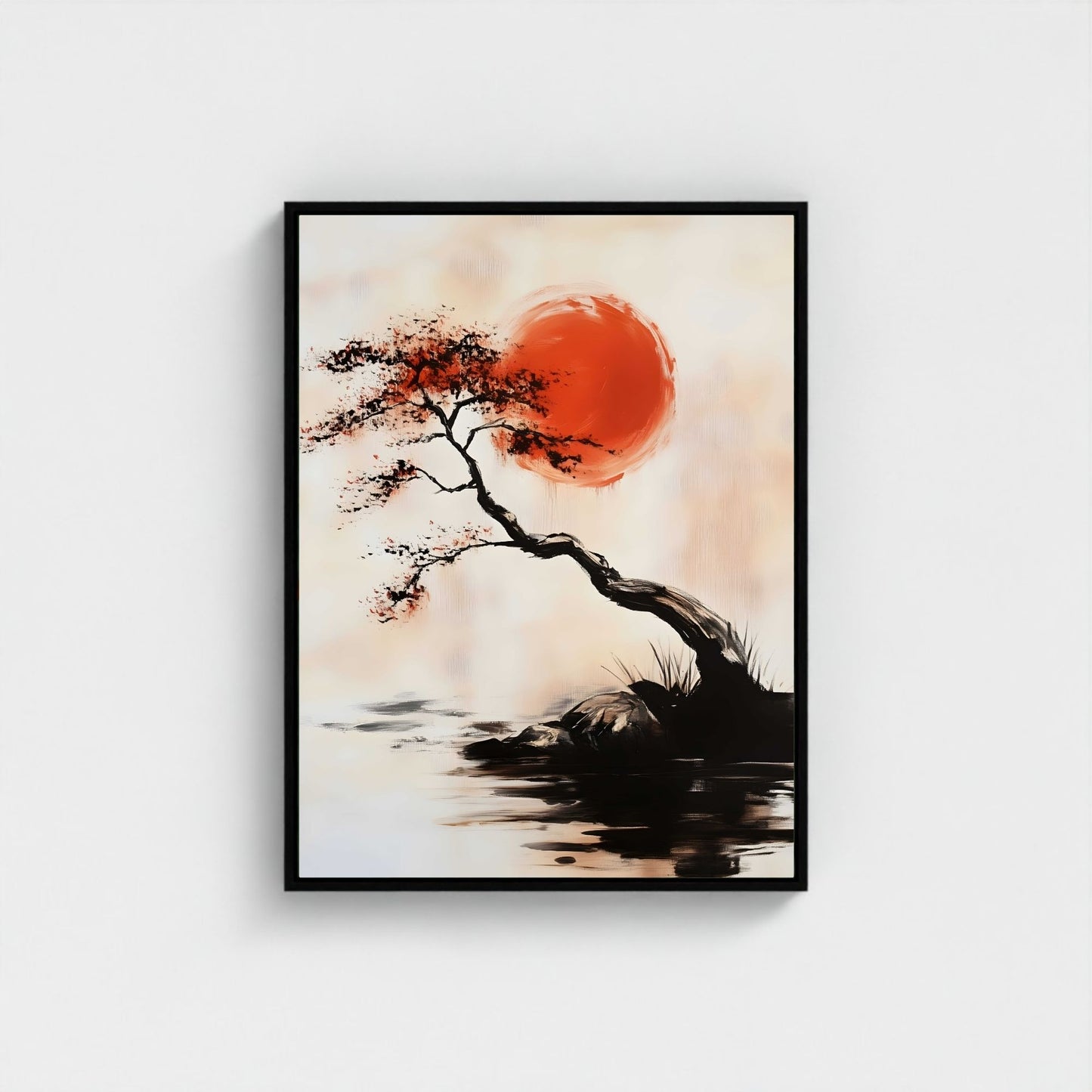 Minimalist Japanese Tree Wall Art Framed Canvas Print