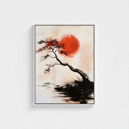 Minimalist Japanese Tree Wall Art Framed Canvas Print
