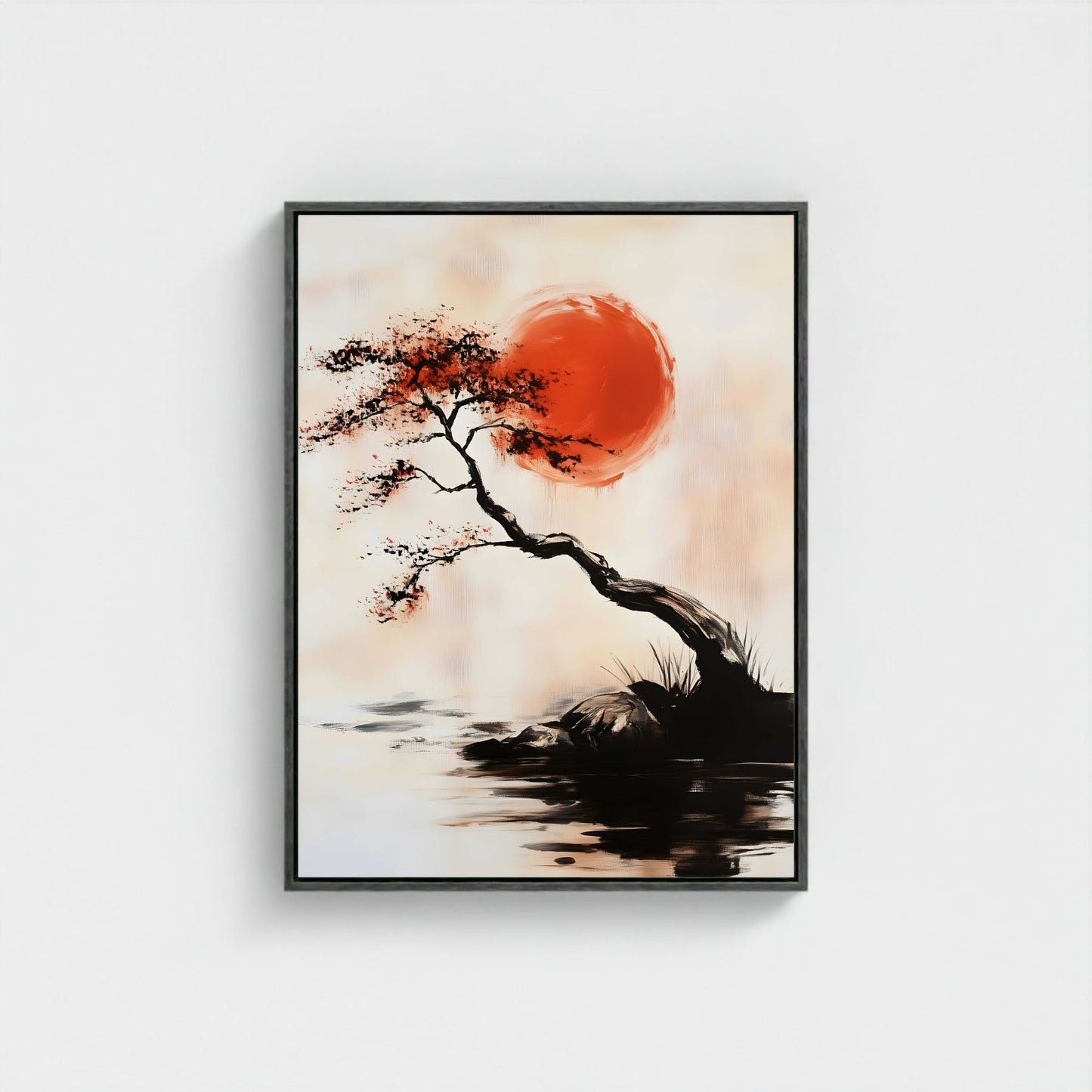 Minimalist Japanese Tree Wall Art Framed Canvas Print