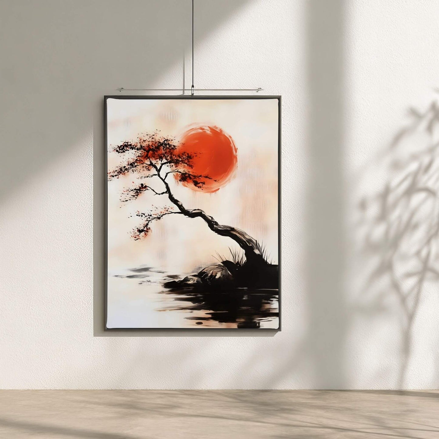 Minimalist Japanese Tree Wall Art Framed Canvas Print